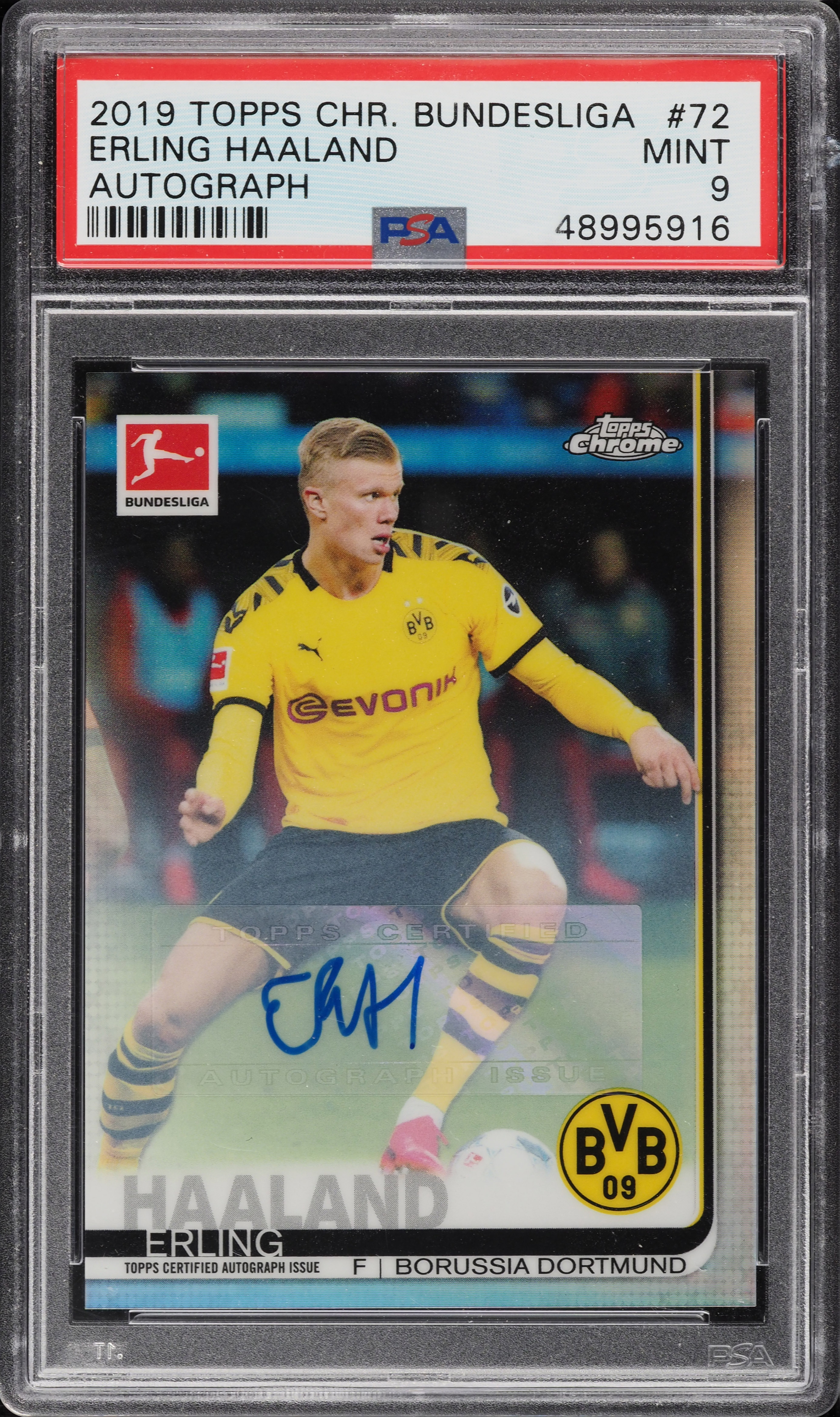 2019 Topps Chrome Bundesliga Erling Haaland ROOKIE RC AUTO #72 PSA