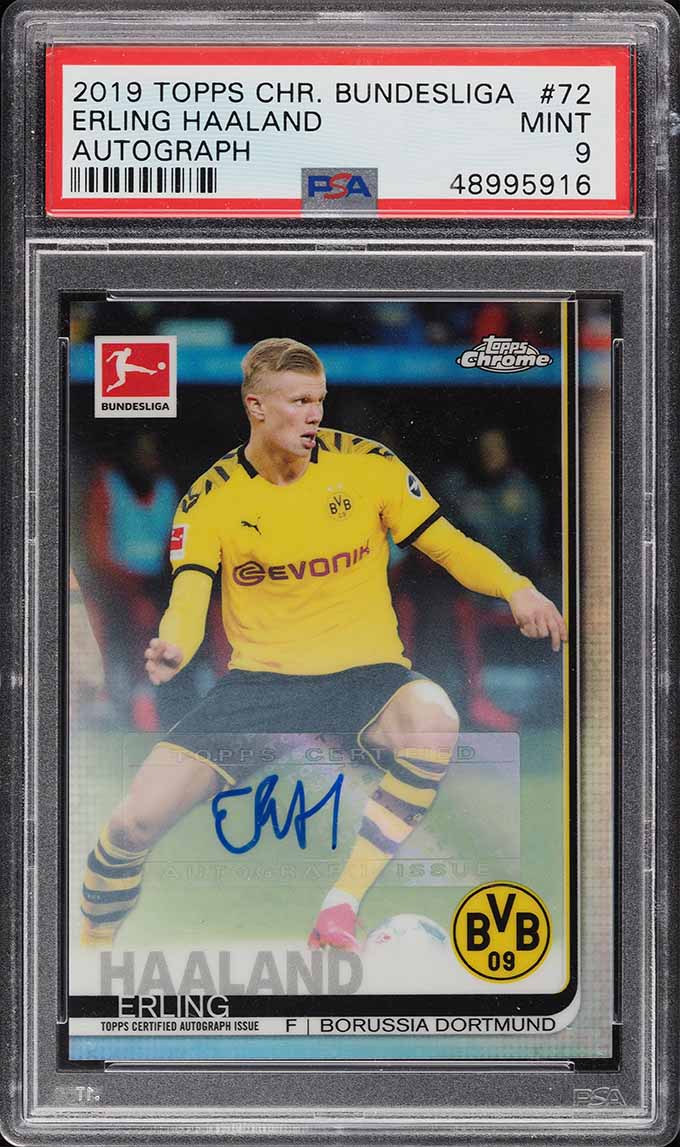 2019 Topps Chrome Bundesliga Erling Haaland ROOKIE RC AUTO #72 PSA 9 MINT