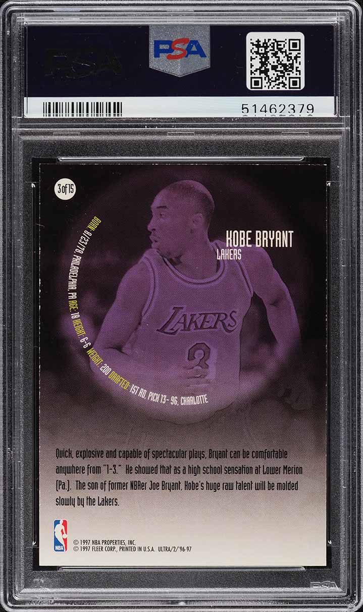 1996 Ultra All Rookies Kobe Bryant ROOKIE #3 PSA 8 NM-MT