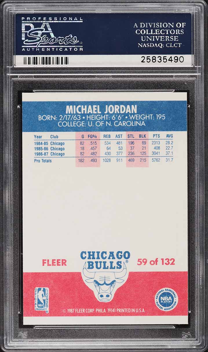 1987 Fleer Basketball Michael Jordan #59 PSA 10 GEM MINT