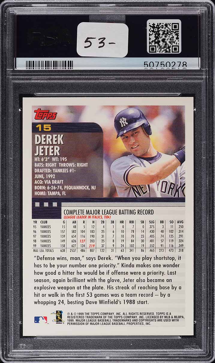 2000 Topps Derek Jeter #15 PSA 10 GEM MINT
