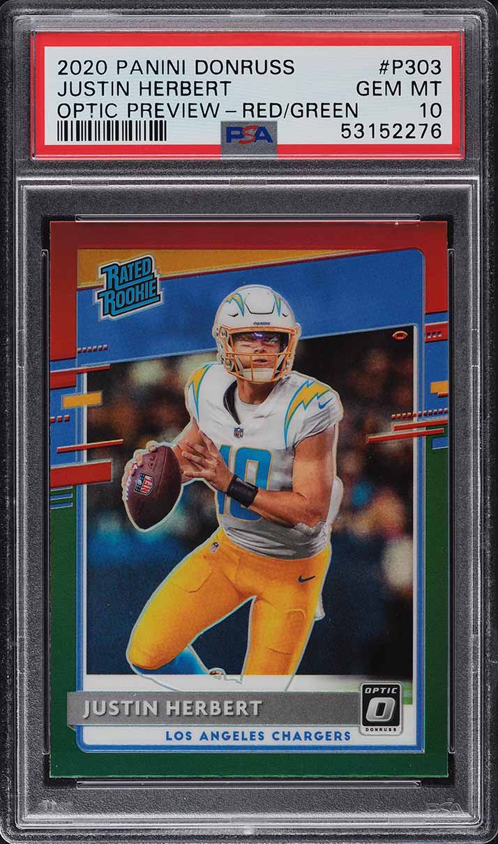 2020 Donruss Optic Preview Red Green Justin Herbert ROOKIE #P303 PSA 10 GEM MINT