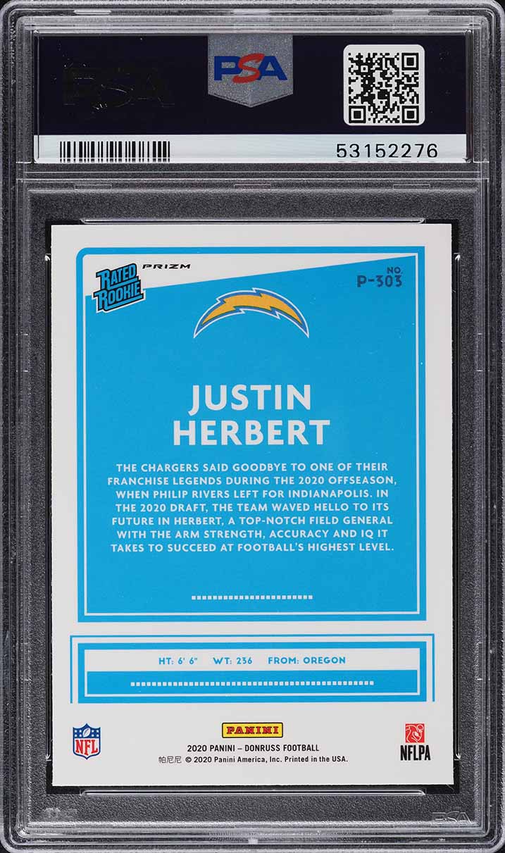 2020 Donruss Optic Preview Red Green Justin Herbert ROOKIE #P303 PSA 10 GEM MINT