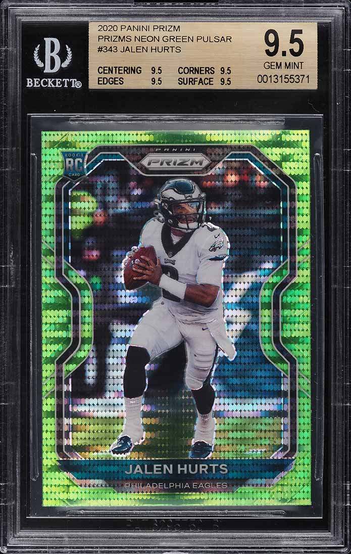 2020 Panini Prizm Neon Green Pulsar Jalen Hurts ROOKIE #343 BGS 9.5 GEM MINT