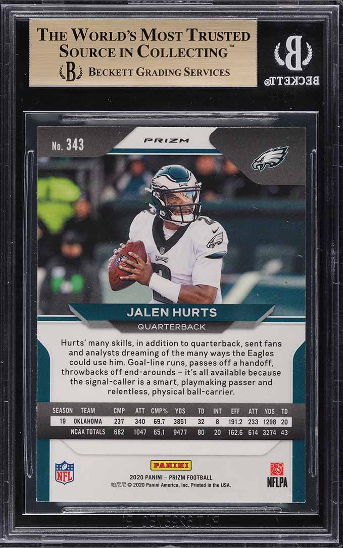 2020 Panini Prizm Neon Green Pulsar Jalen Hurts ROOKIE #343 BGS 9.5 GEM MINT