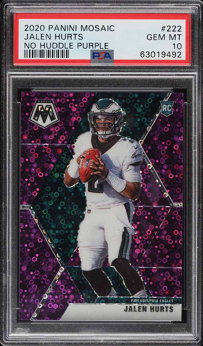 2020 Panini Mosaic No Huddle Purple Jalen Hurts ROOKIE RC /50 PSA 10 GEM MINT