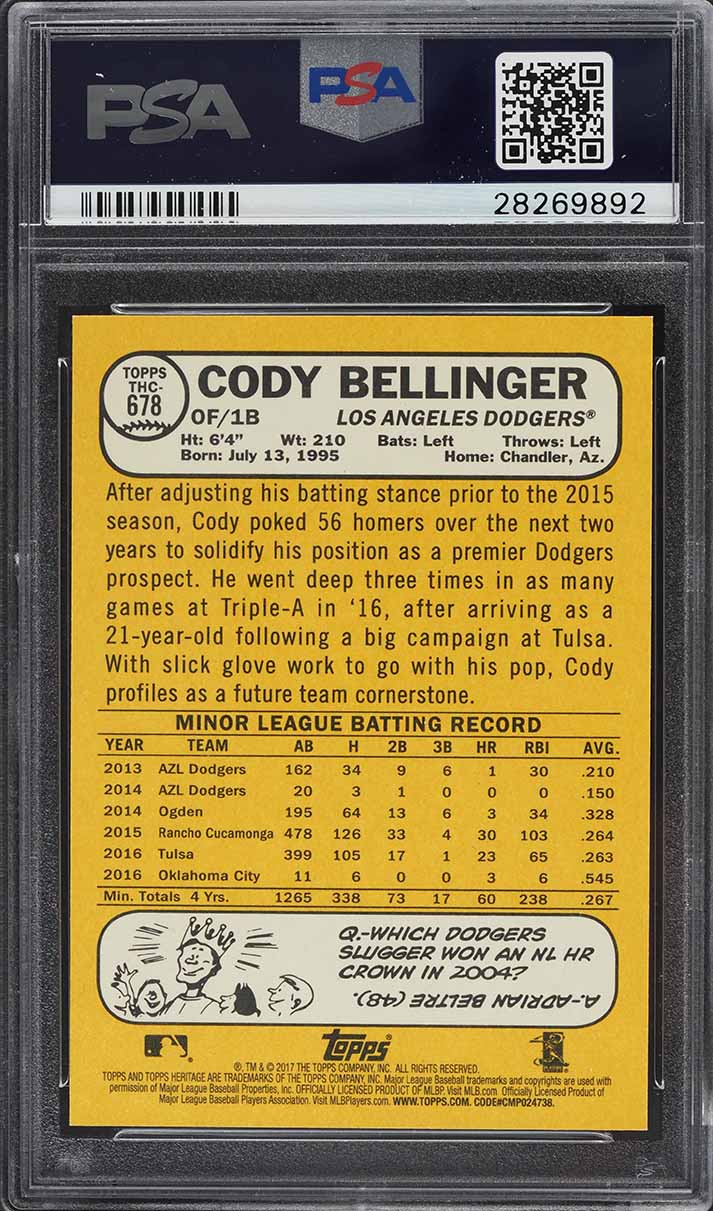 2017 Topps Heritage Chrome Purple Refractor Cody Bellinger ROOKIE #THC-678 PSA 10 GEM MINT