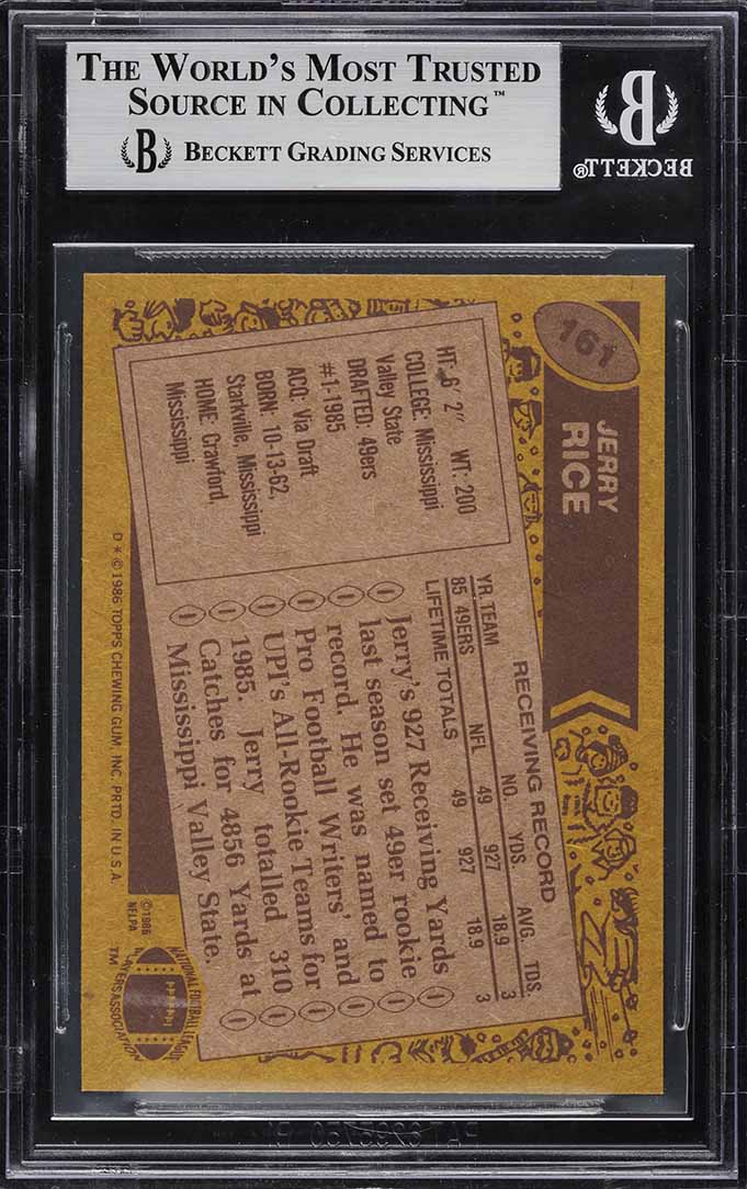 1986 Topps Football Jerry Rice ROOKIE #161 BGS 8.5 NM-MT+