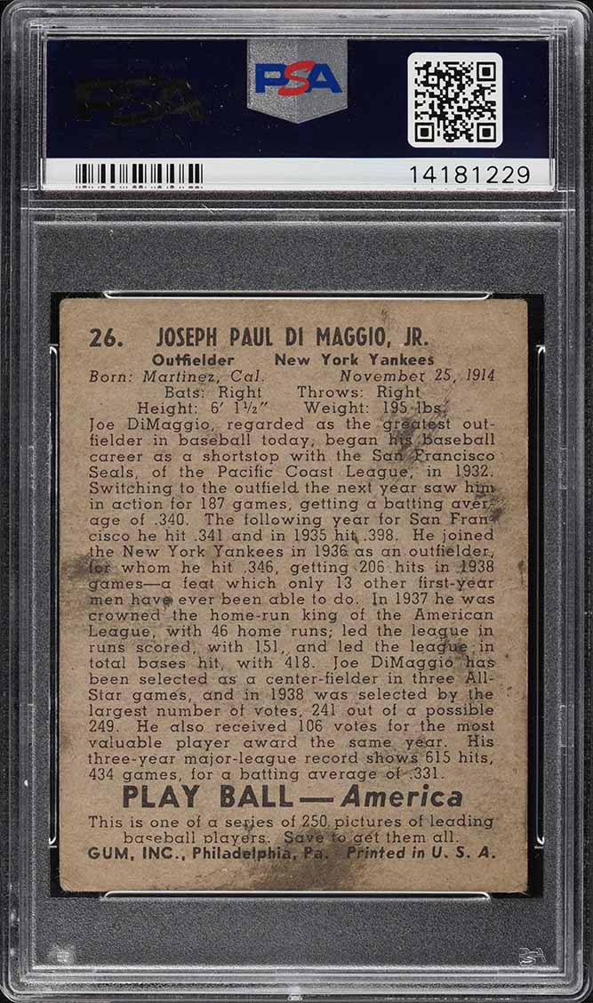 1939 Play Ball Joe DiMaggio #26 PSA 3 VG