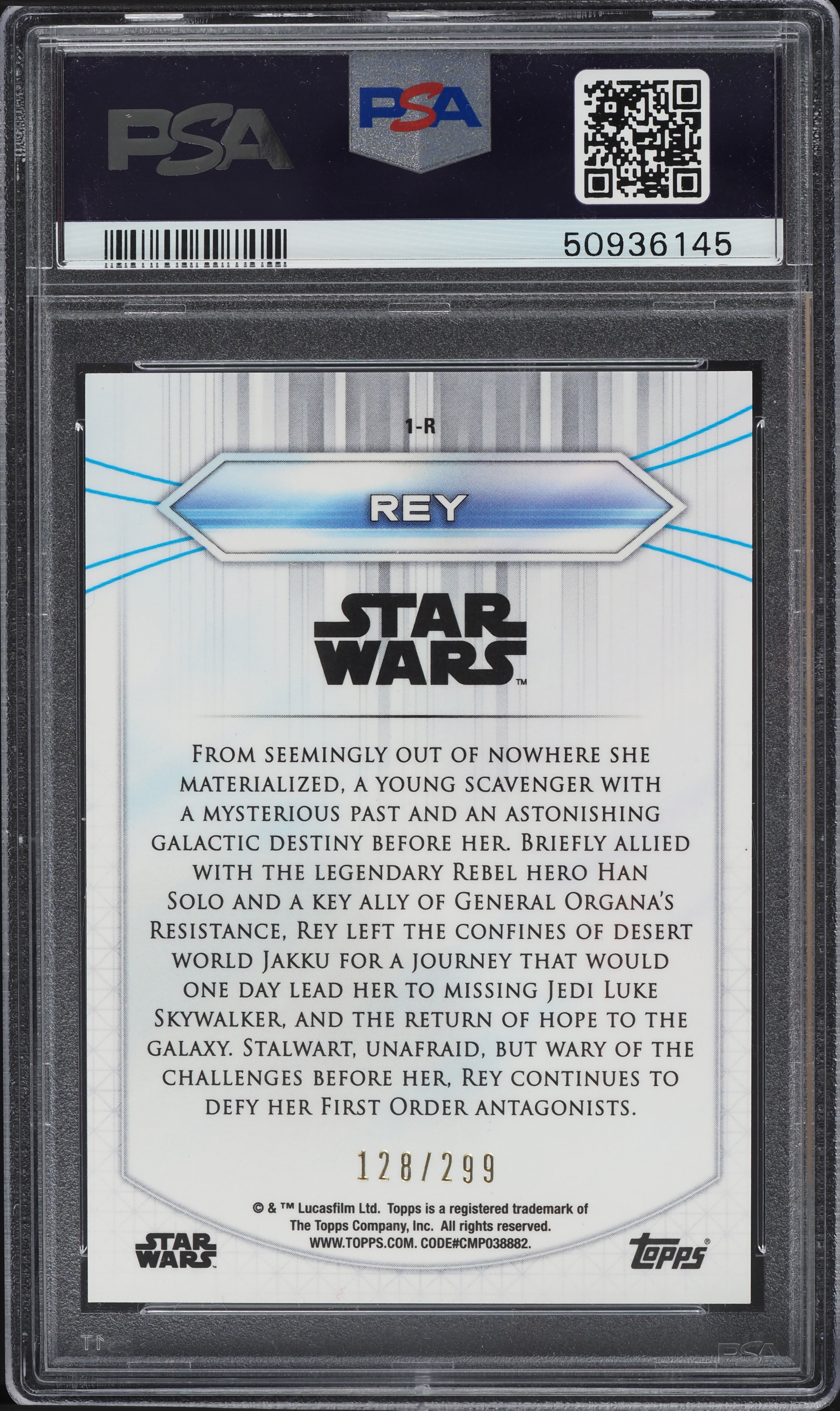 2020 Topps Chrome Star Wars Prism Refractor Rey /299 #1-R PSA 9 