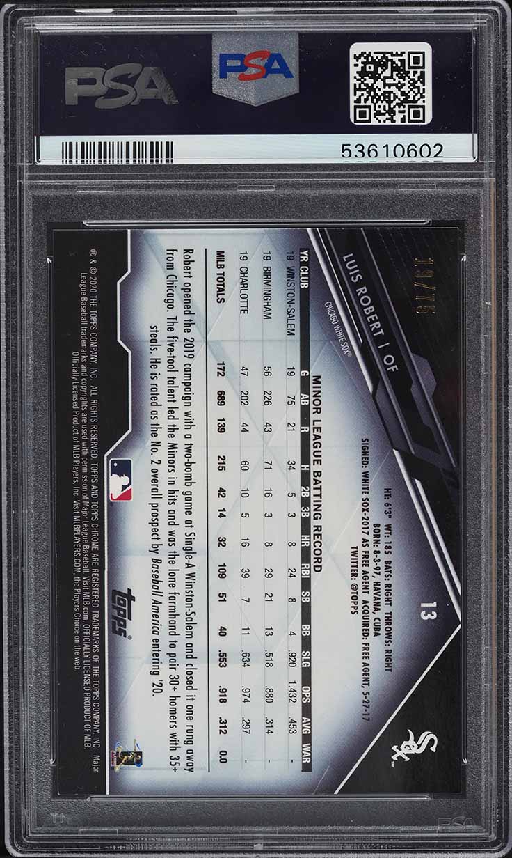 2020 Topps Chrome Black Blue Refractor Luis Robert ROOKIE /75 #13 PSA 9 MINT