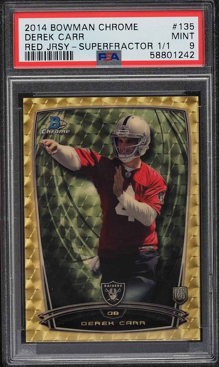 2014 Bowman Chrome Superfractor Derek Carr ROOKIE 1/1 #135 PSA 9 MINT