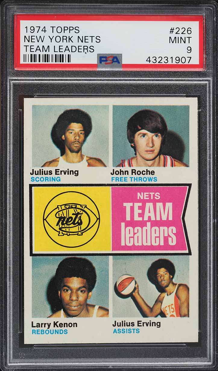 1974 Topps Basketball Julius Erving John Roche TEAM LDRS #226 PSA 9 MINT