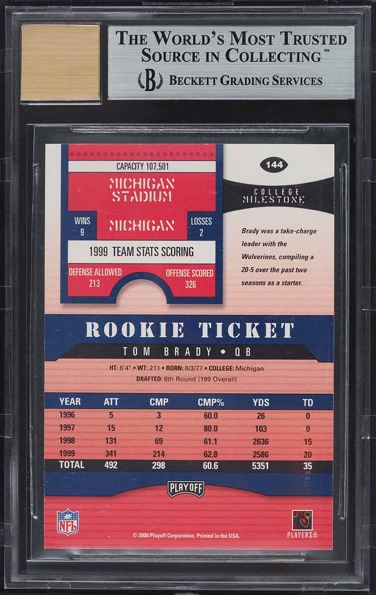 2000 Playoff Contenders Tom Brady ROOKIE AUTO #144 BGS 9 MINT