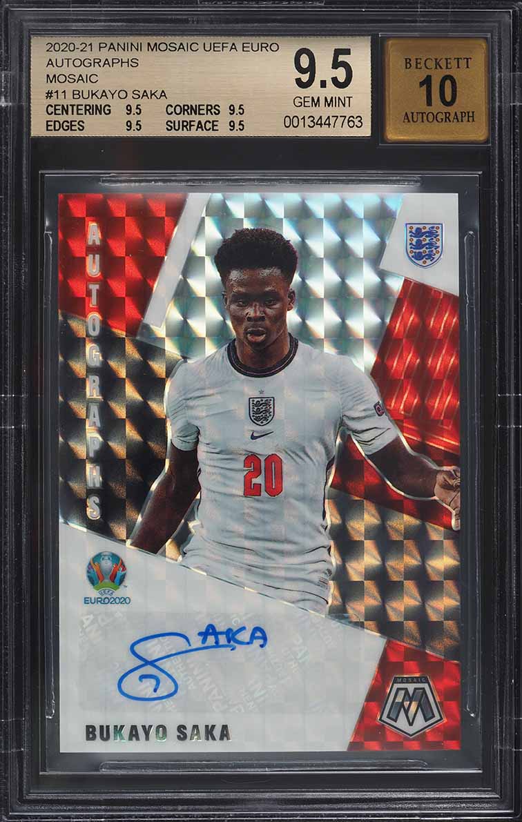 2020 Panini Prizm Premier League Green Ice Bukayo Saka /49 #40 PSA