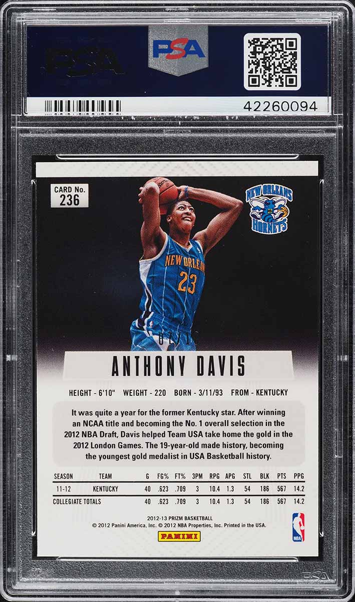 2012 Panini Prizm Gold Anthony Davis ROOKIE /10 #236 PSA 9 MINT