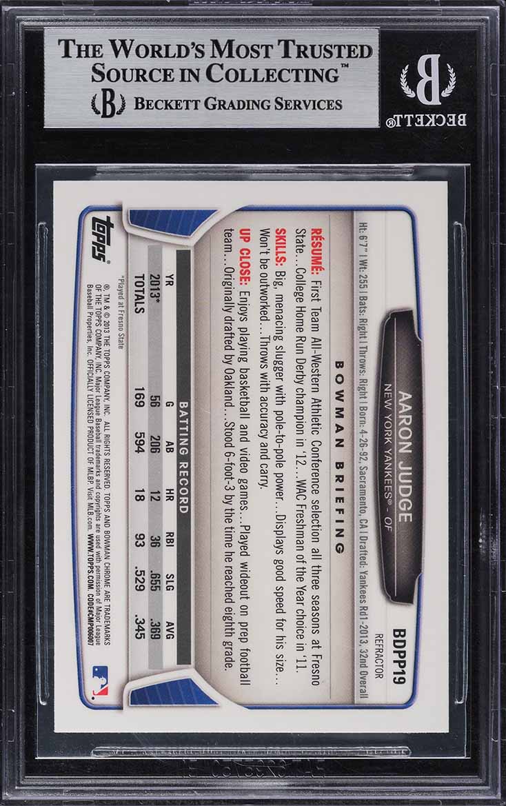 2013 Bowman Chrome Draft Refractor Aaron Judge ROOKIE #BDPP19 BGS 9 MINT