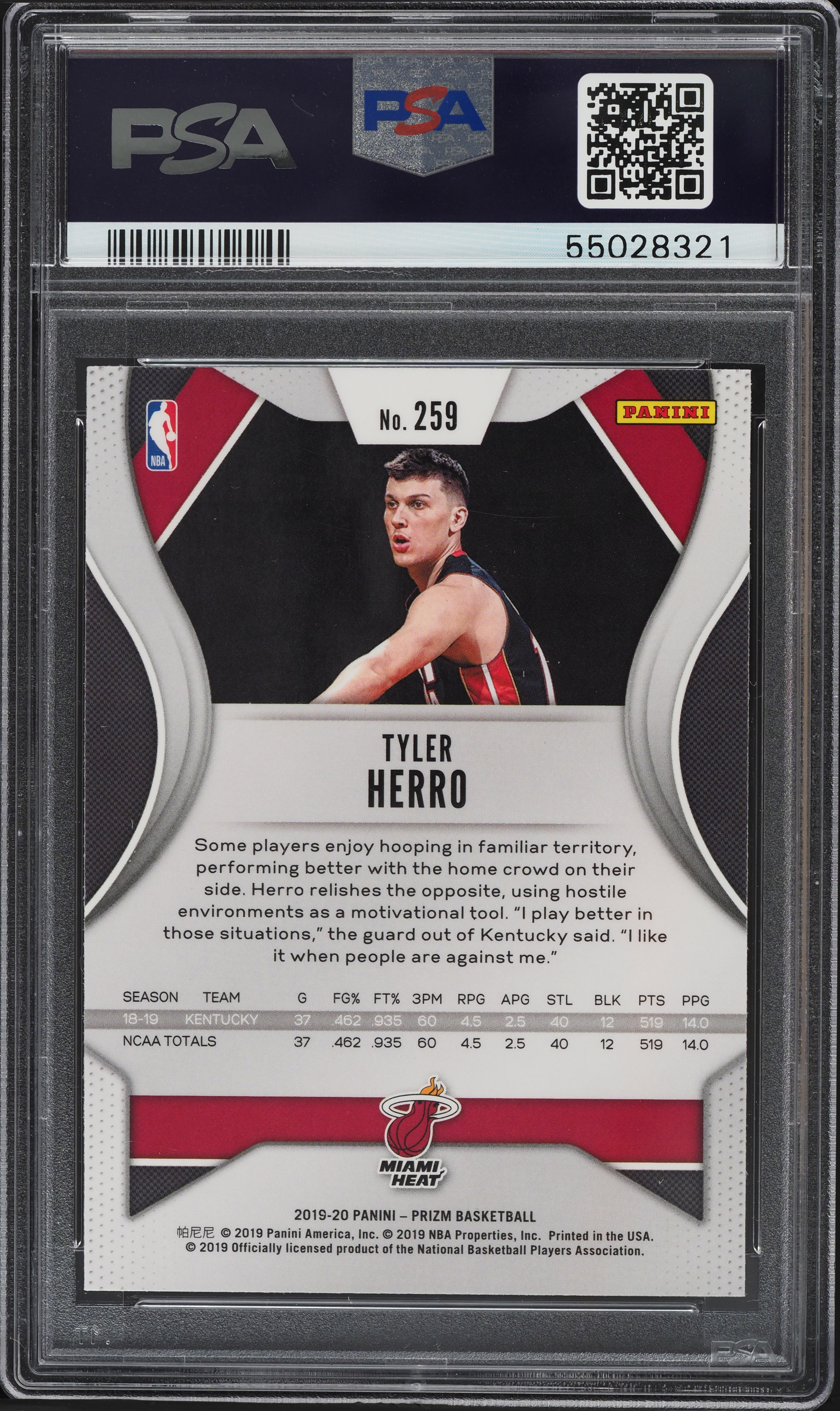 2019 Panini Prizm Tyler Herro ROOKIE #259 PSA 10 GEM MINT on