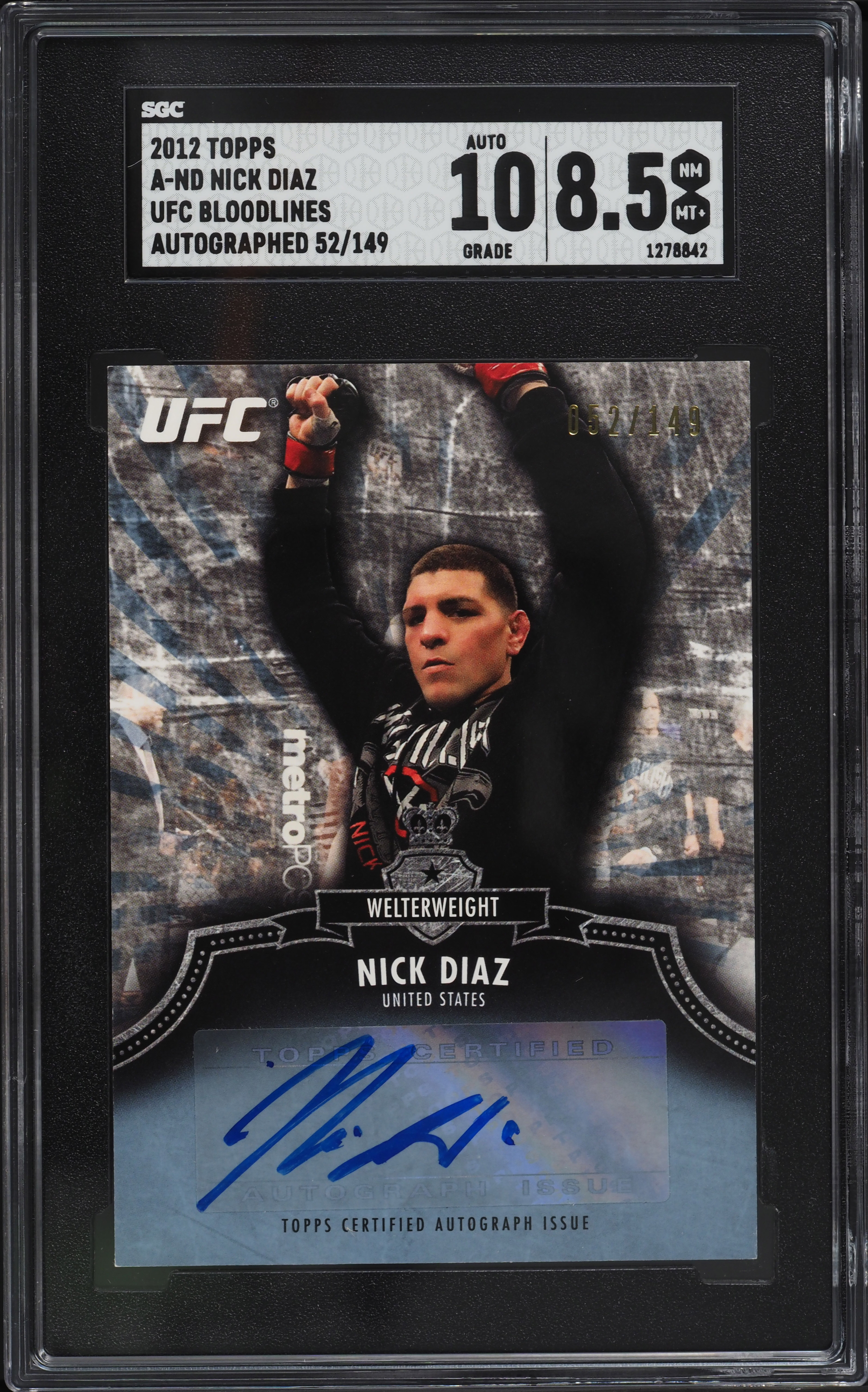 2012 Topps UFC Bloodlines Nick Diaz ROOKIE AUTO /149 #A-ND SGC 8.5
