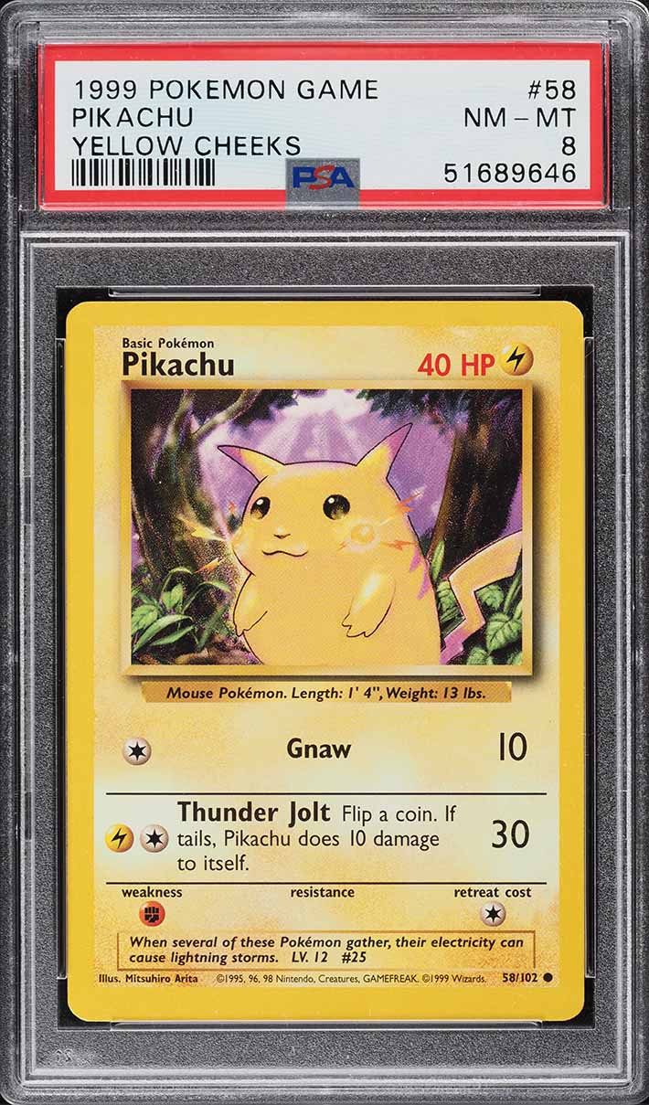 1999 Pokemon Base Set Yellow Cheeks Pikachu #58 PSA 8 NM-MT