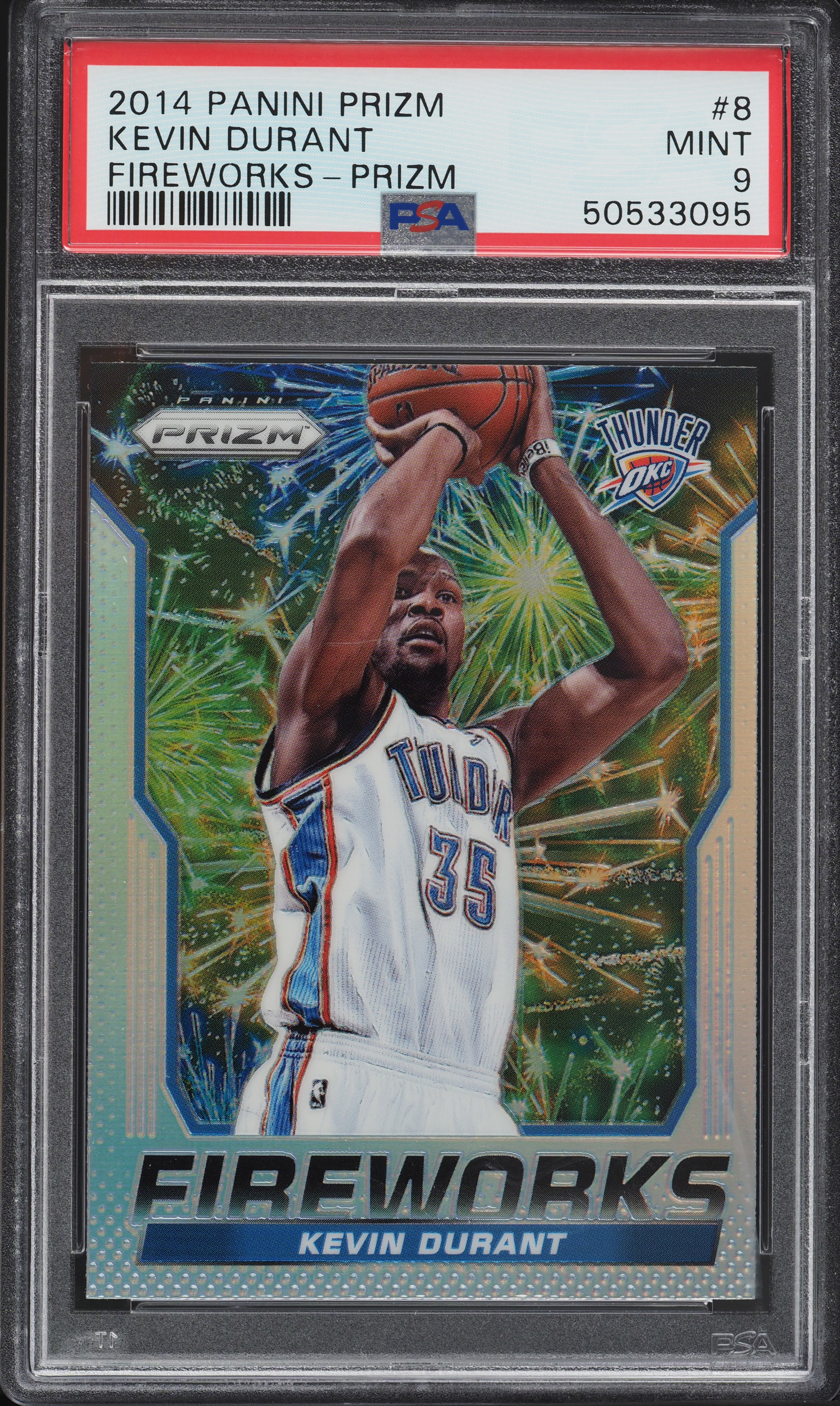 2014 Panini Prizm Fireworks Silver Prizms Kevin Durant #8 PSA 9