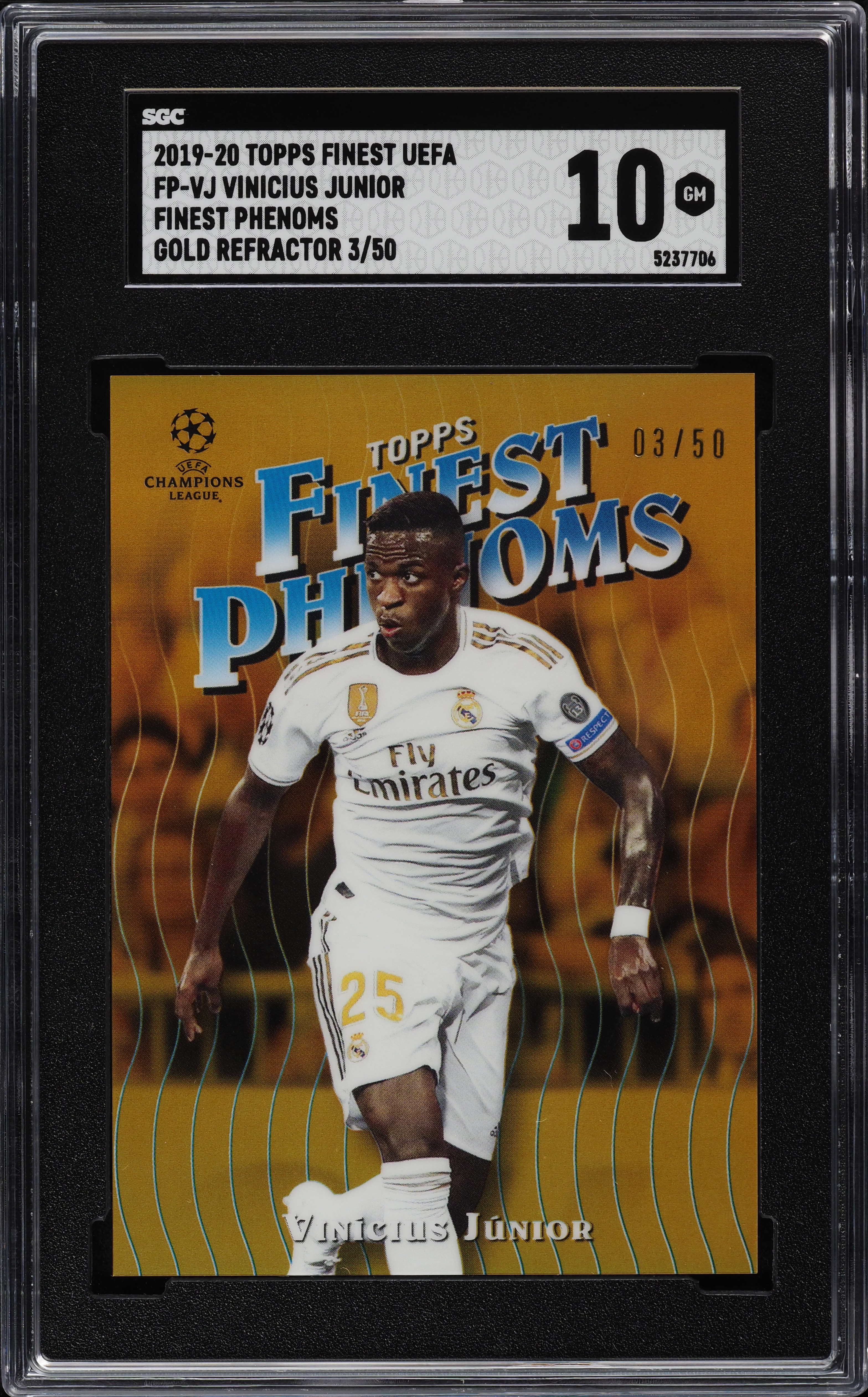 2019 Finest UEFA Phenoms Gold Refractor Vinicius Junior /25 SGC 10 