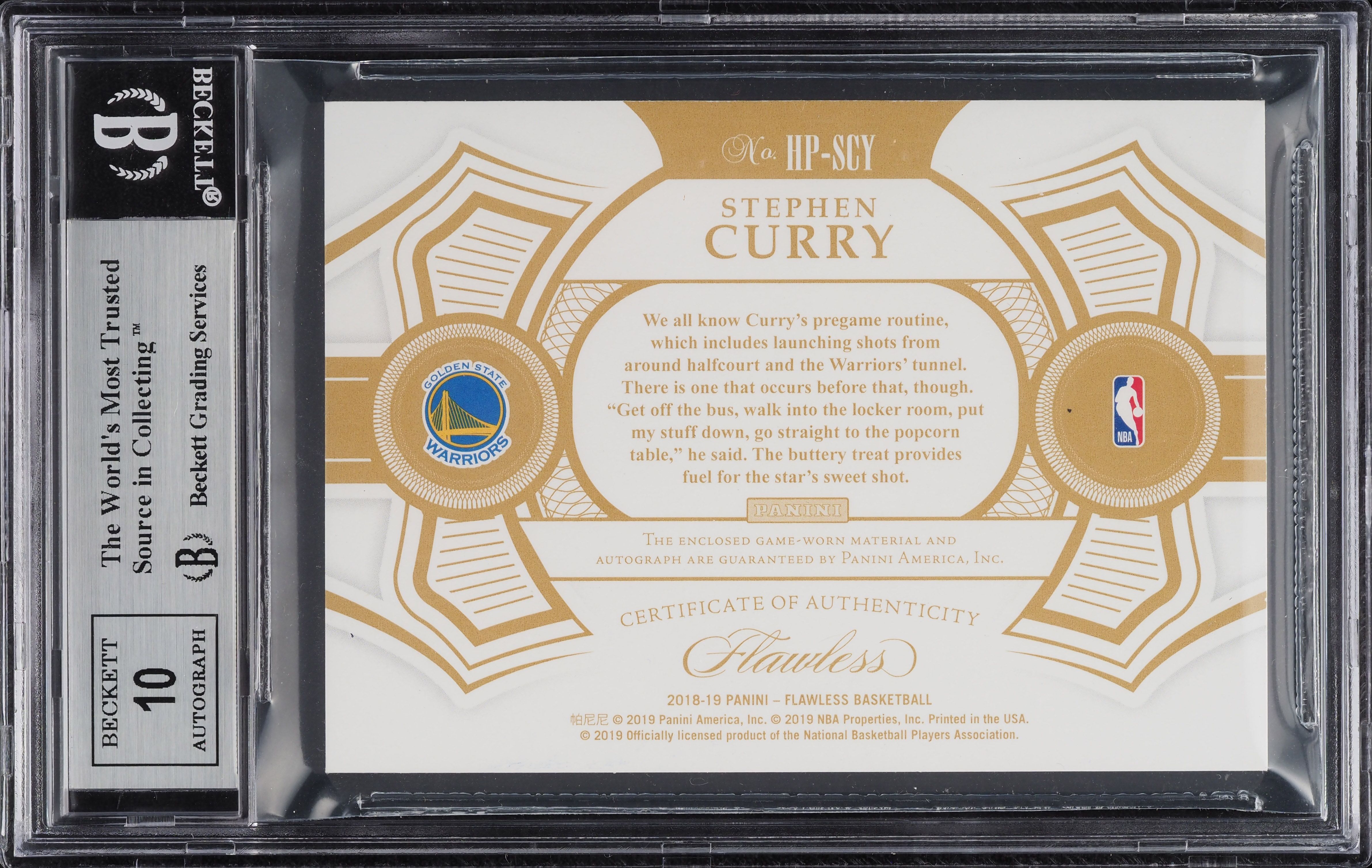 2018 Panini Flawless Horizontal Stephen Curry PATCH AUTO /15 BGS 9 