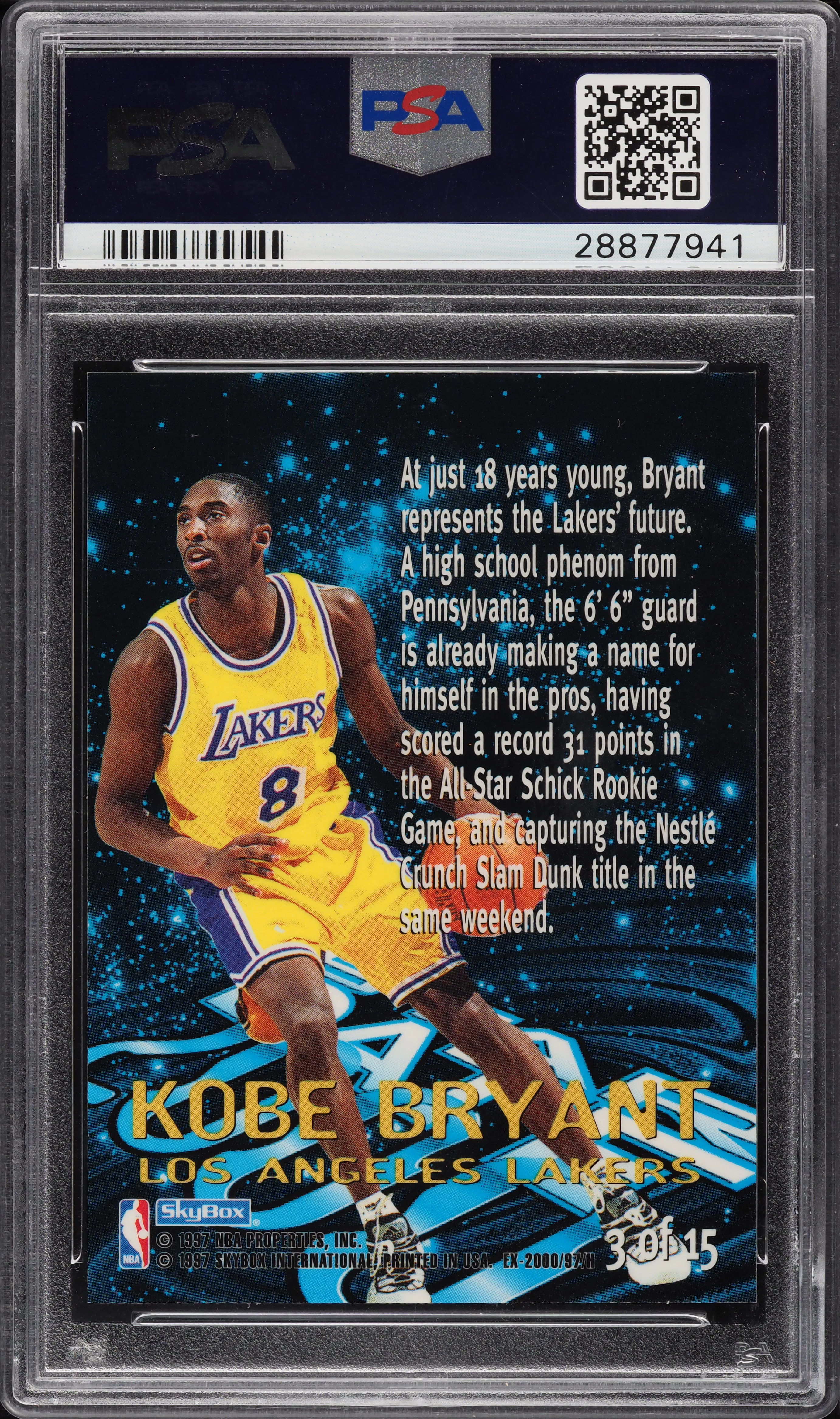 1996 Skybox E-X2000 Star Date 2000 Kobe Bryant ROOKIE #3 PSA 10