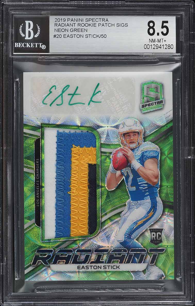2019 Panini Spectra Radiant Neon Green Easton Stick RC PATCH AUTO /50 BGS 8.5