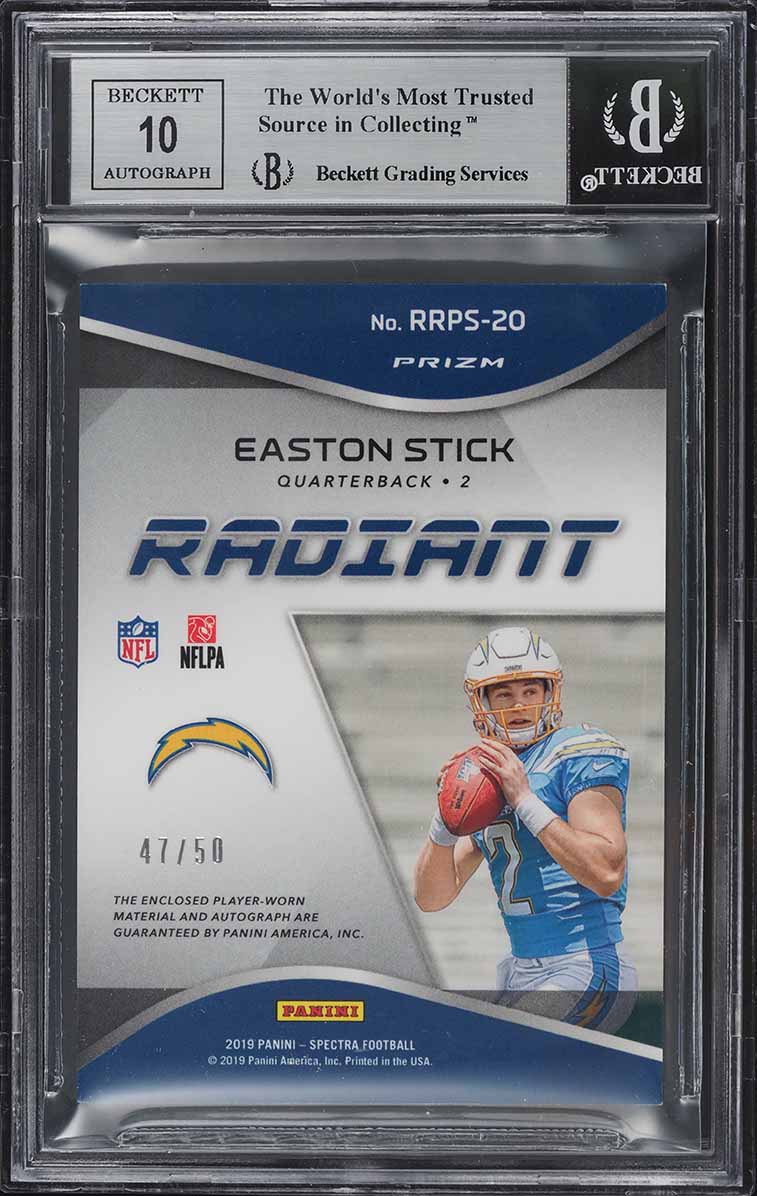 2019 Panini Spectra Radiant Neon Green Easton Stick RC PATCH AUTO /50 BGS 8.5