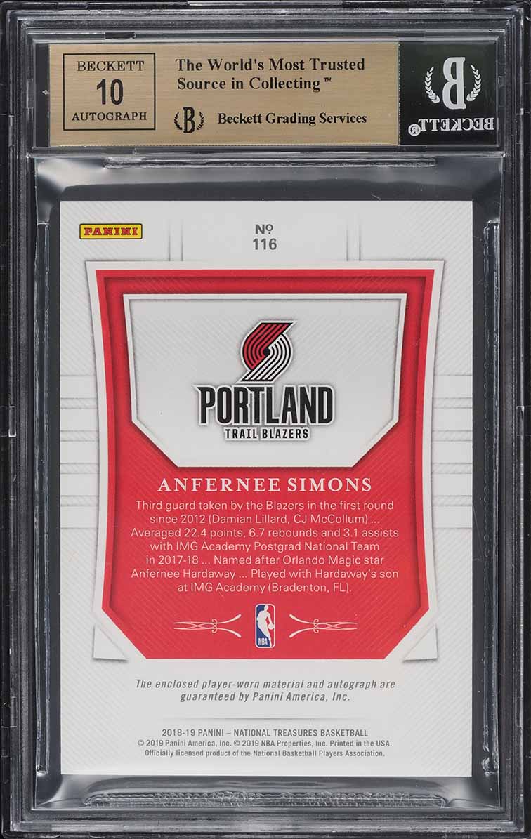 2018 National Treasures Anfernee Simons ROOKIE PATCH AUTO /99 #116 BGS 9.5 GEM