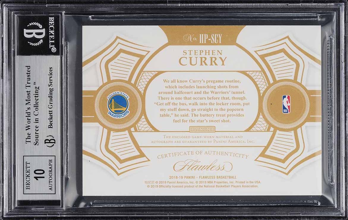 2018 Panini Flawless Horizontal Stephen Curry PATCH AUTO /15 BGS 9 MINT