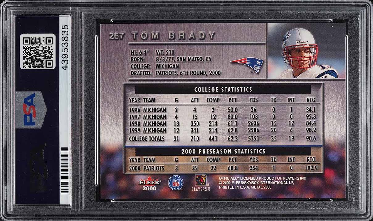 2000 Metal Football Tom Brady ROOKIE RC #267 PSA 10 GEM MINT