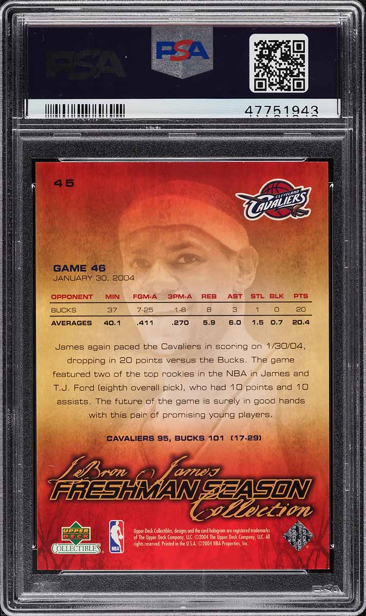 2003 UD Collectibles Freshman Season LeBron James ROOKIE RC #45 PSA 10