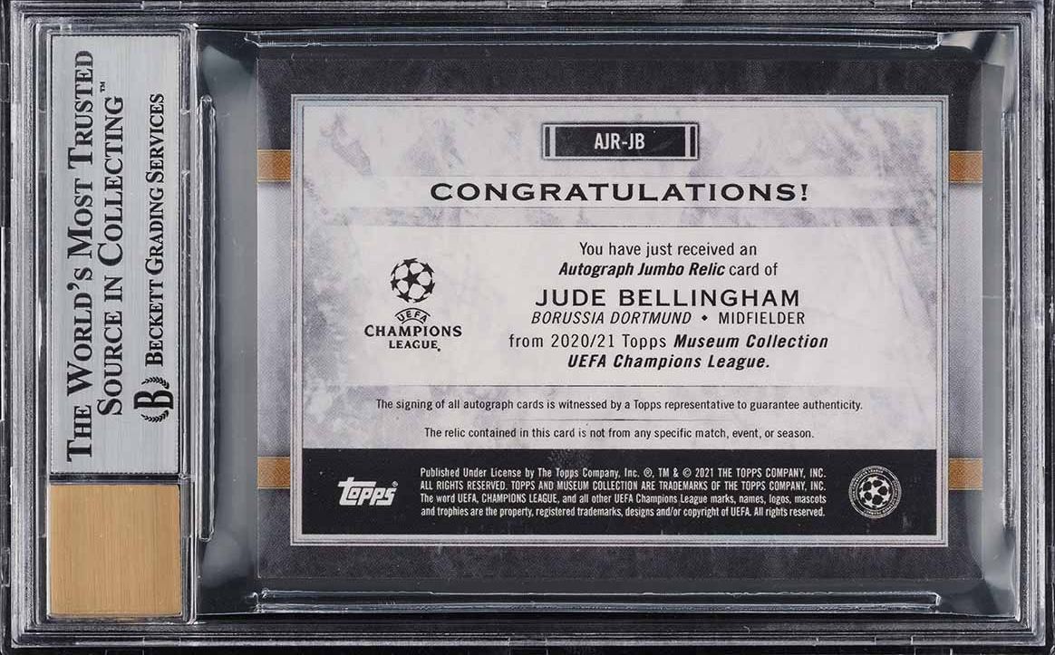 2020 Topps Museum Collection Jude Bellingham ROOKIE PATCH AUTO /75 #AJR-JB BGS 9
