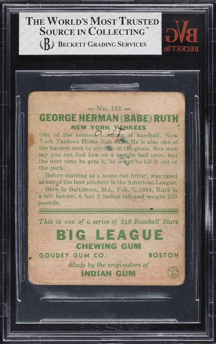 1933 Goudey Babe Ruth #181 BVG 1.5 PR