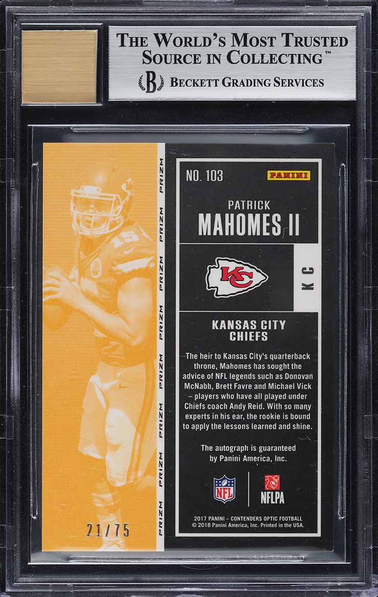 2017 Panini Contenders Optic Red Patrick Mahomes II ROOKIE AUTO /75 #103 BGS 9
