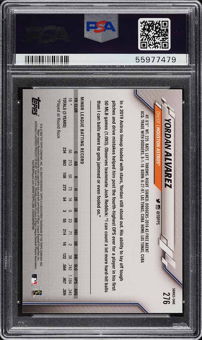 2020 Topps Yordan Alvarez ROOKIE #276 PSA 10 GEM MINT