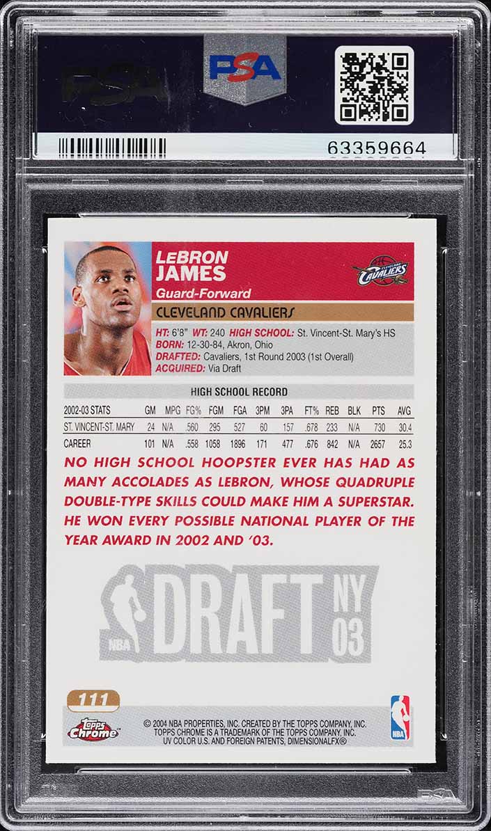 2003 Topps Chrome LeBron James ROOKIE #111 PSA 9 MINT