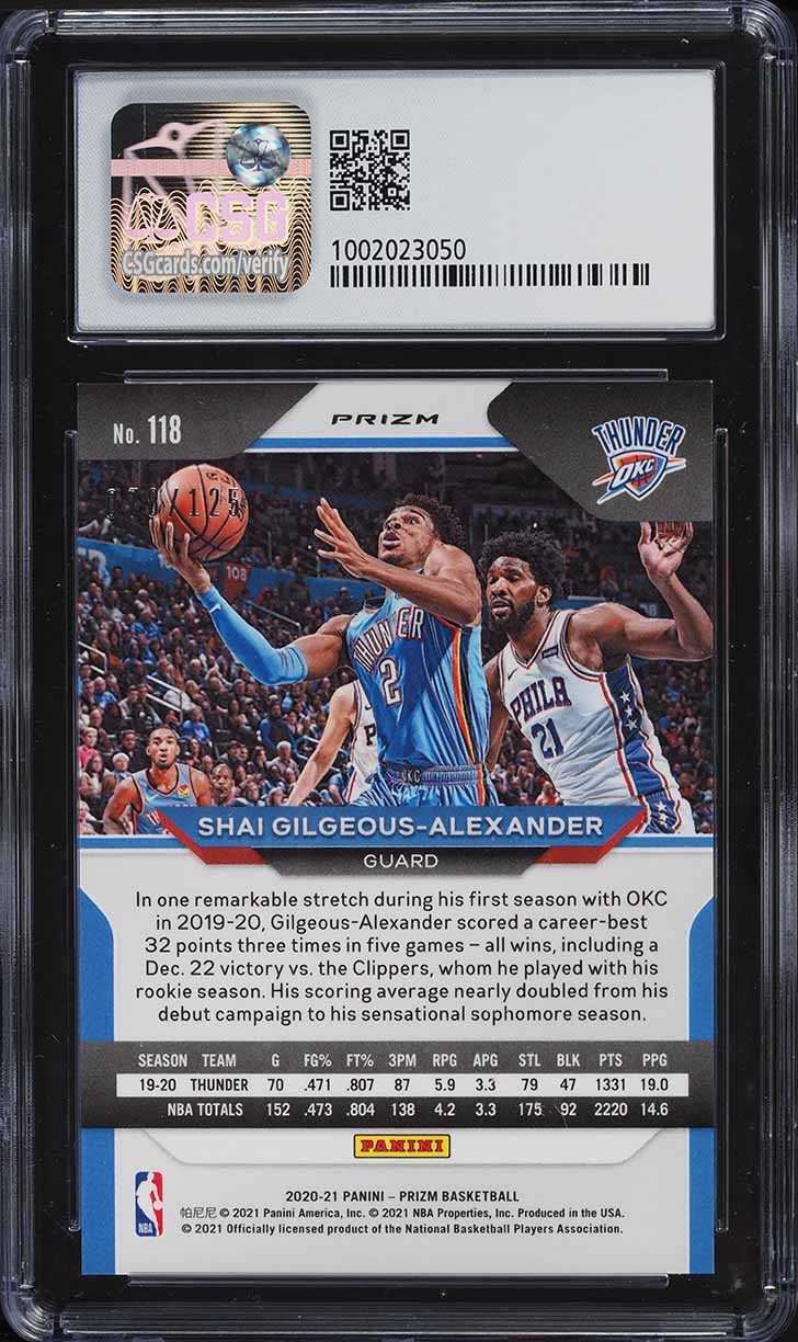 2020 Panini Prizm Blue Ice Prizms Shai Gilgeous-Alexander /125 #118 CSG 9 MINT