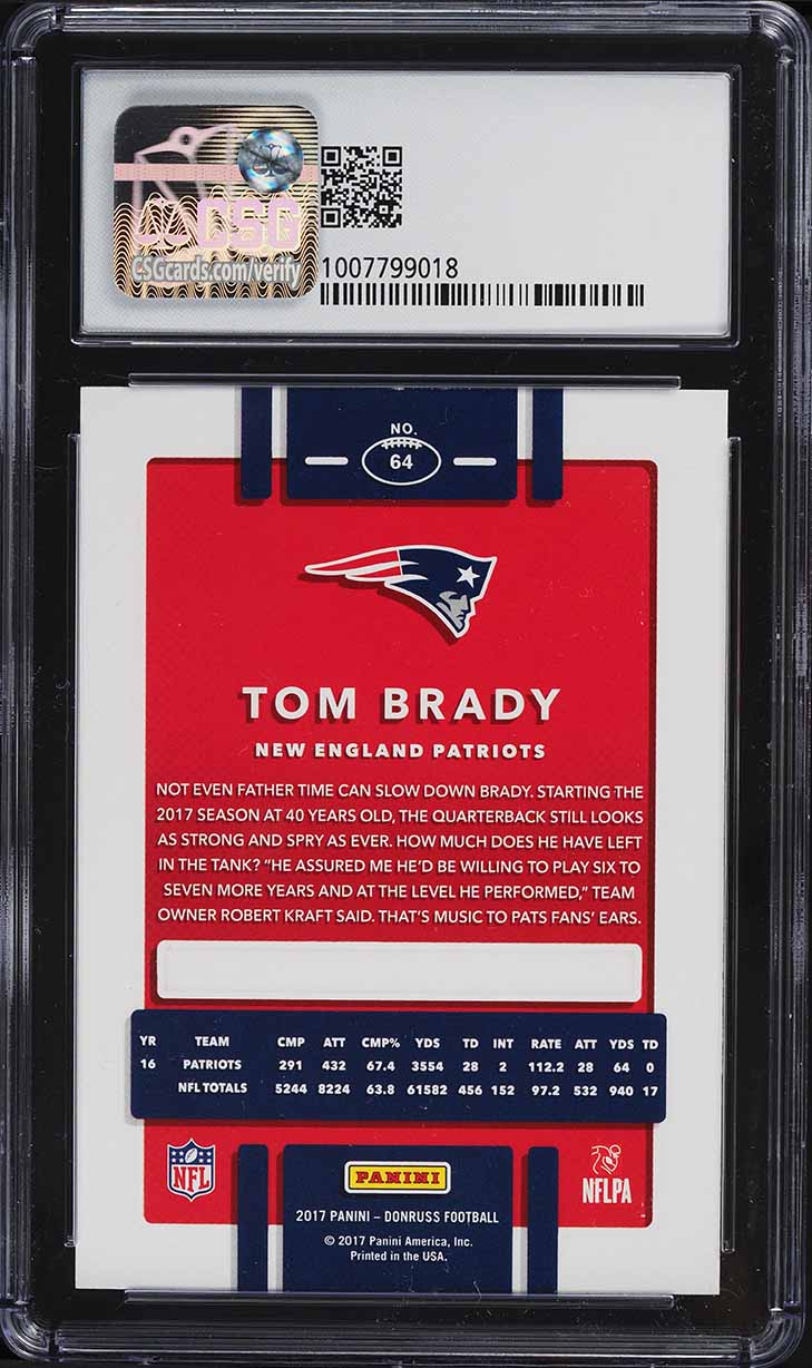 2017 Donruss Football Tom Brady #64 CSG 9 MINT
