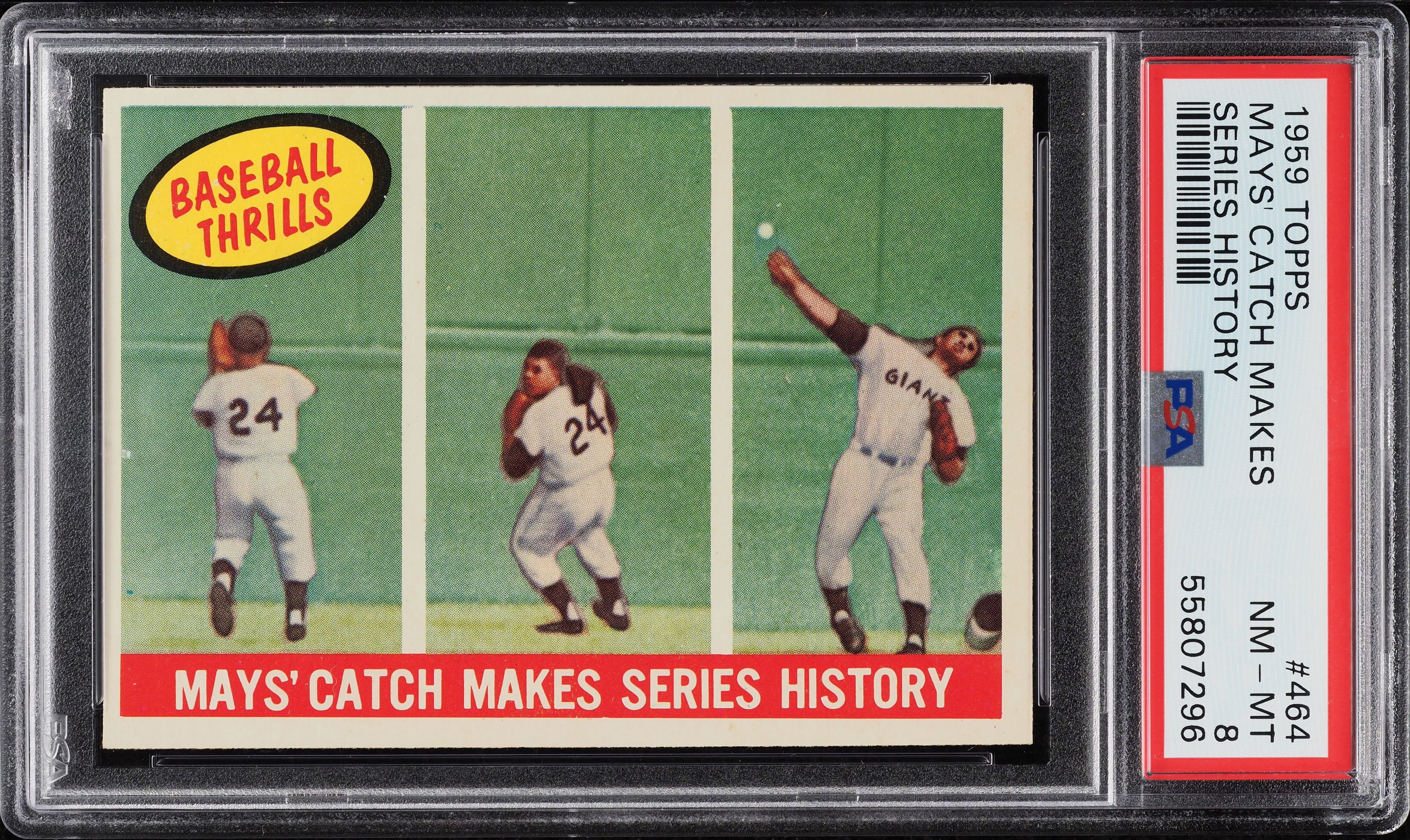1959 Topps Willie Mays CATCH MAKES SERIES HISTORY #464 PSA 8 NM-MT