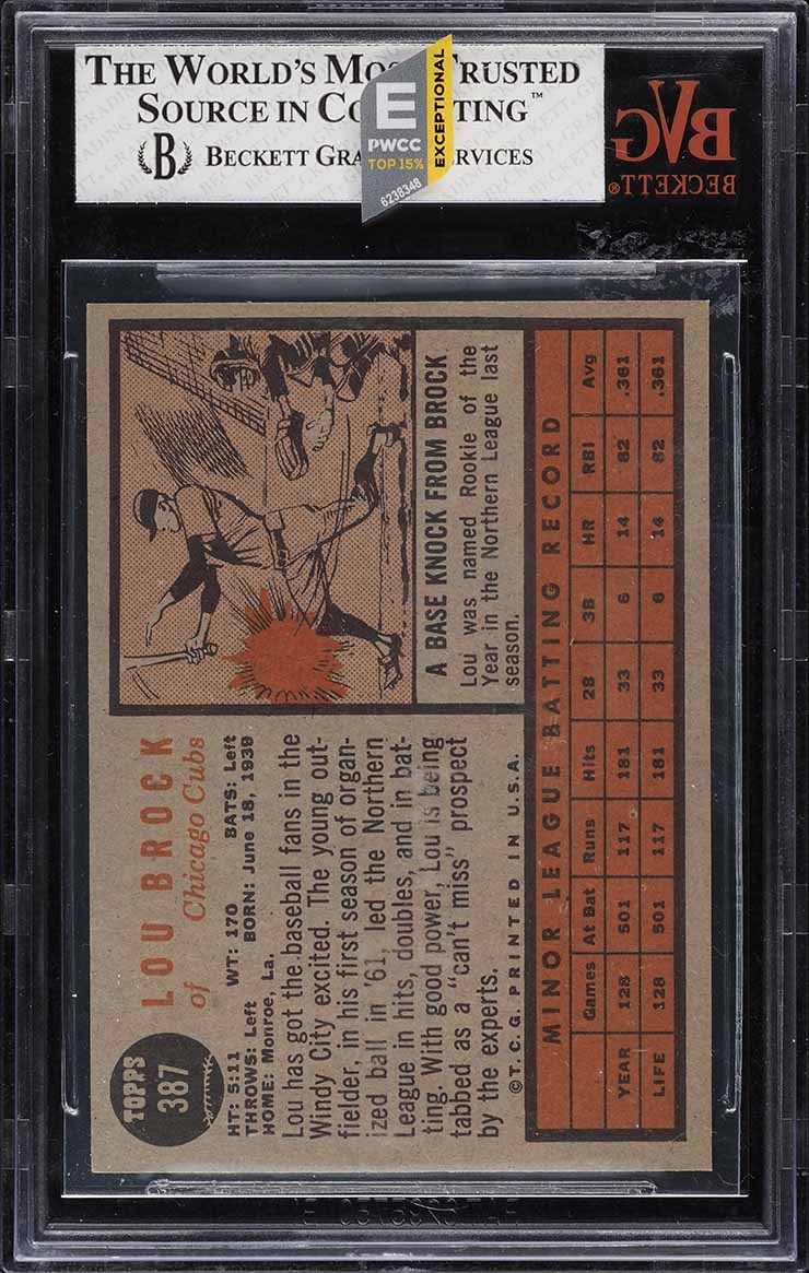 1962 Topps Lou Brock ROOKIE #387 BVG 6 EXMT