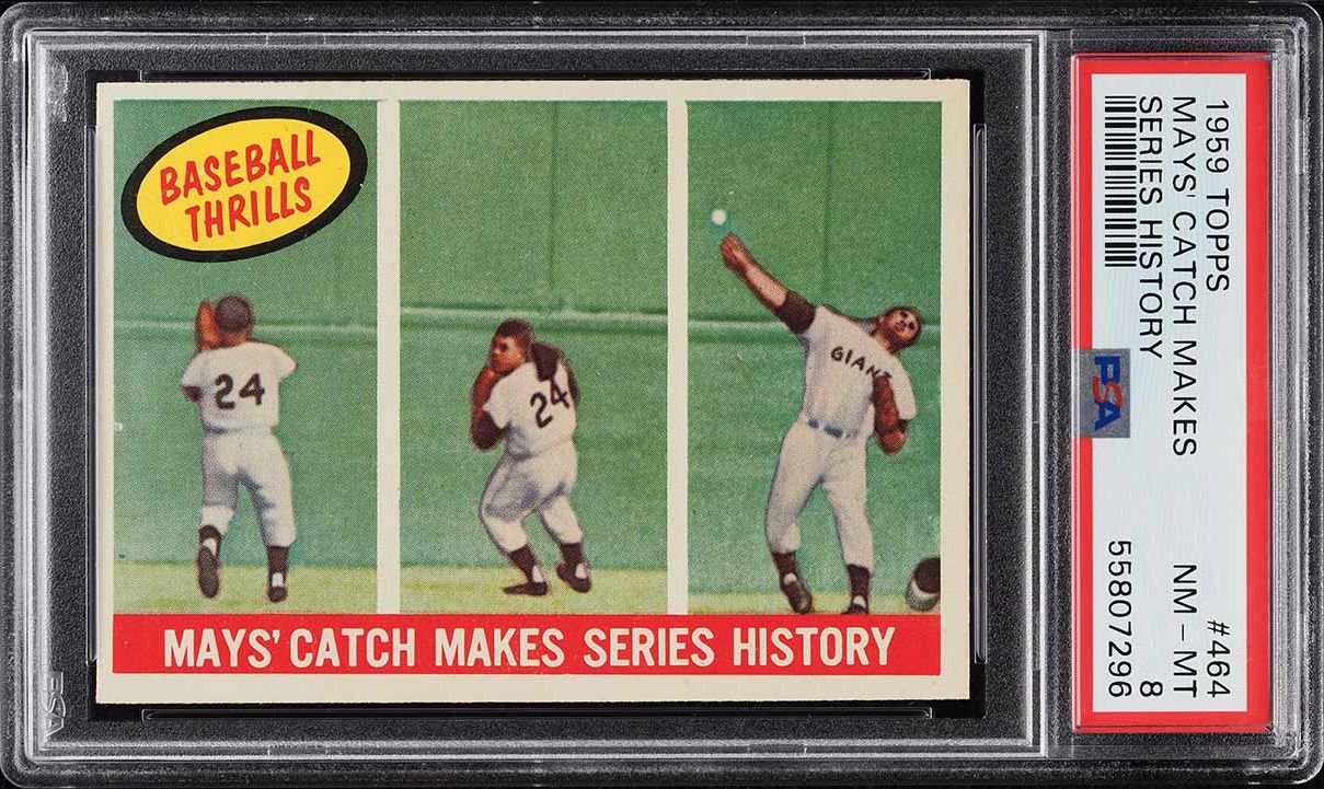 1959 Topps Willie Mays CATCH MAKES SERIES HISTORY #464 PSA 8 NM-MT