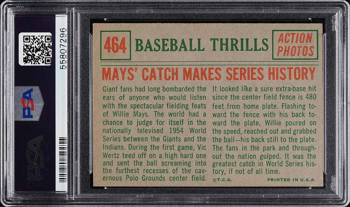 1959 Topps Willie Mays CATCH MAKES SERIES HISTORY #464 PSA 8 NM-MT