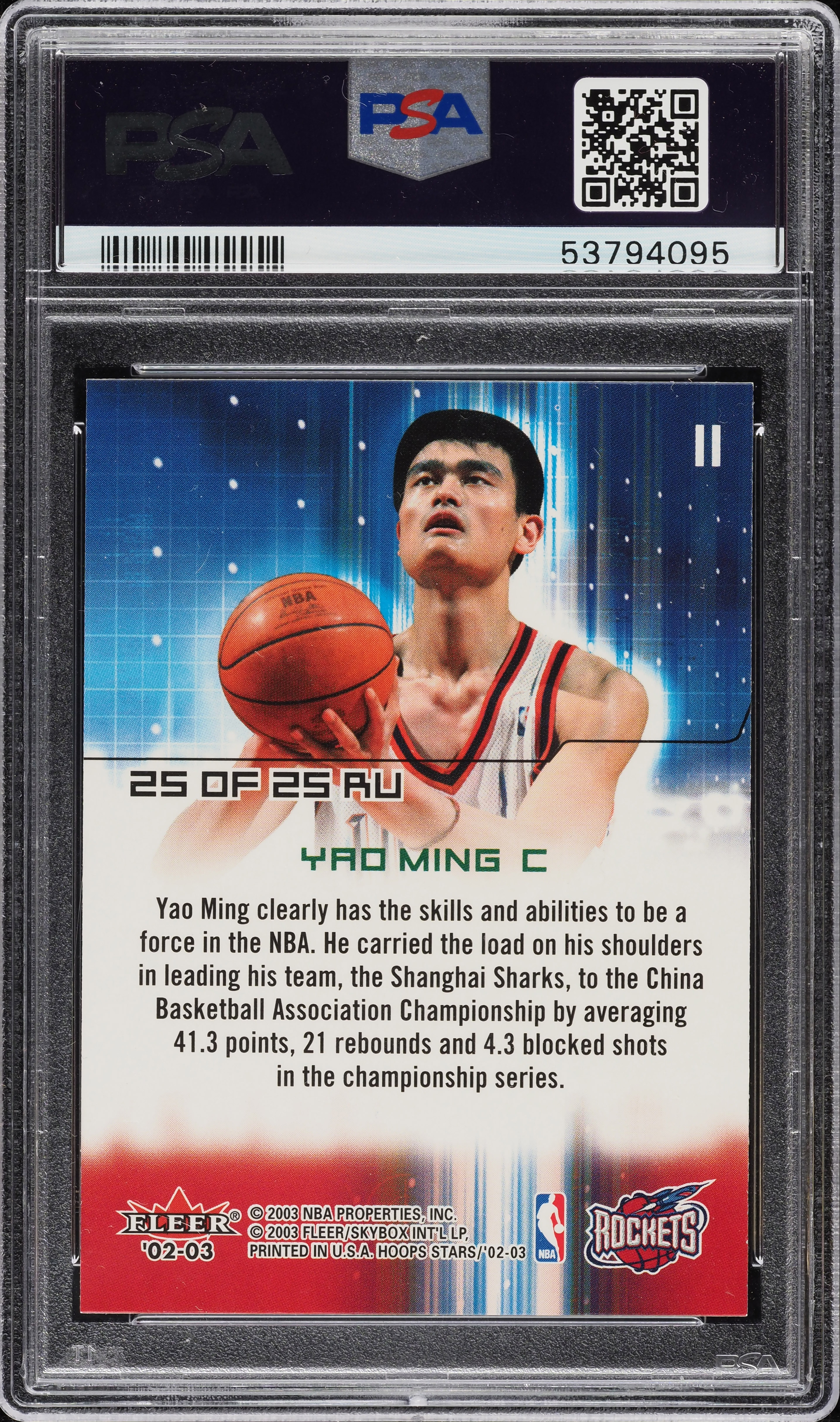 2002 Hoops Stars Raising Up Yao Ming ROOKIE #25 PSA 10 GEM MINT on 