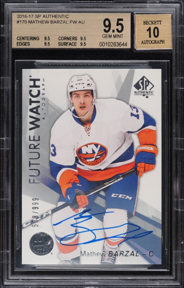 2016 SP Authentic Mathew Barzal ROOKIE AUTO /999 #170 BGS 9.5 GEM MINT