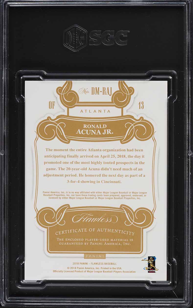 2018 Panini Flawless Ronald Acuna Jr. ROOKIE PATCH /25 #DM-RAJ SGC 9.5 MINT+