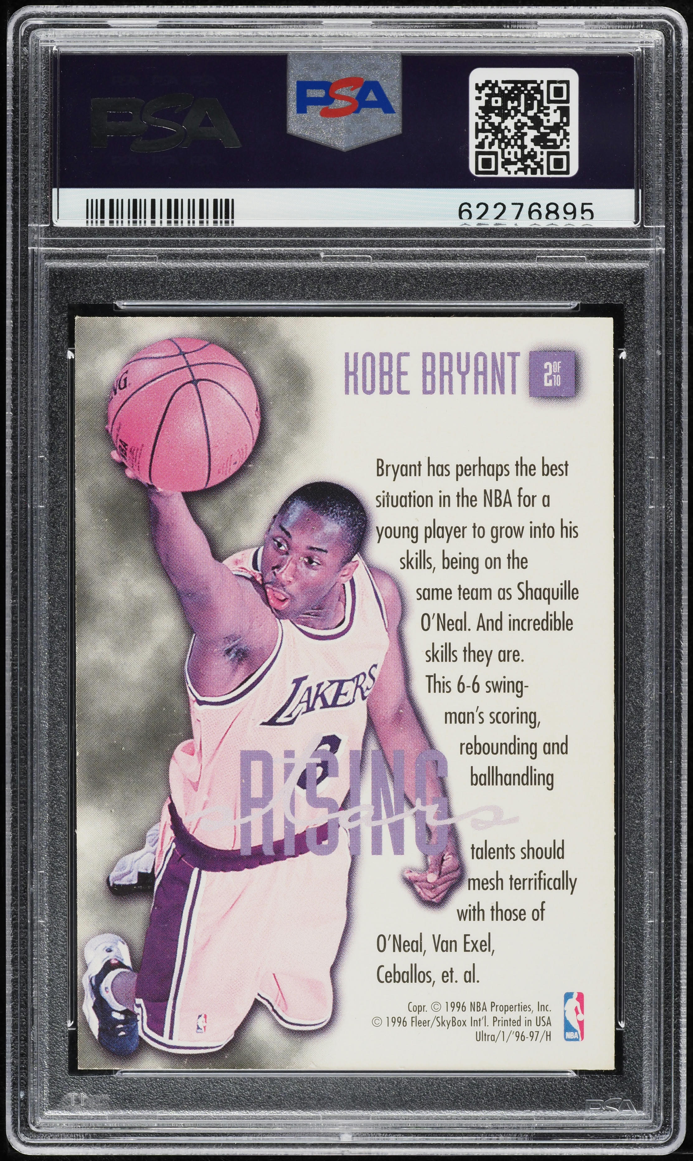 1996 Ultra Rising Stars Kobe Bryant ROOKIE, BLANK FRONT #2 PSA 8 
