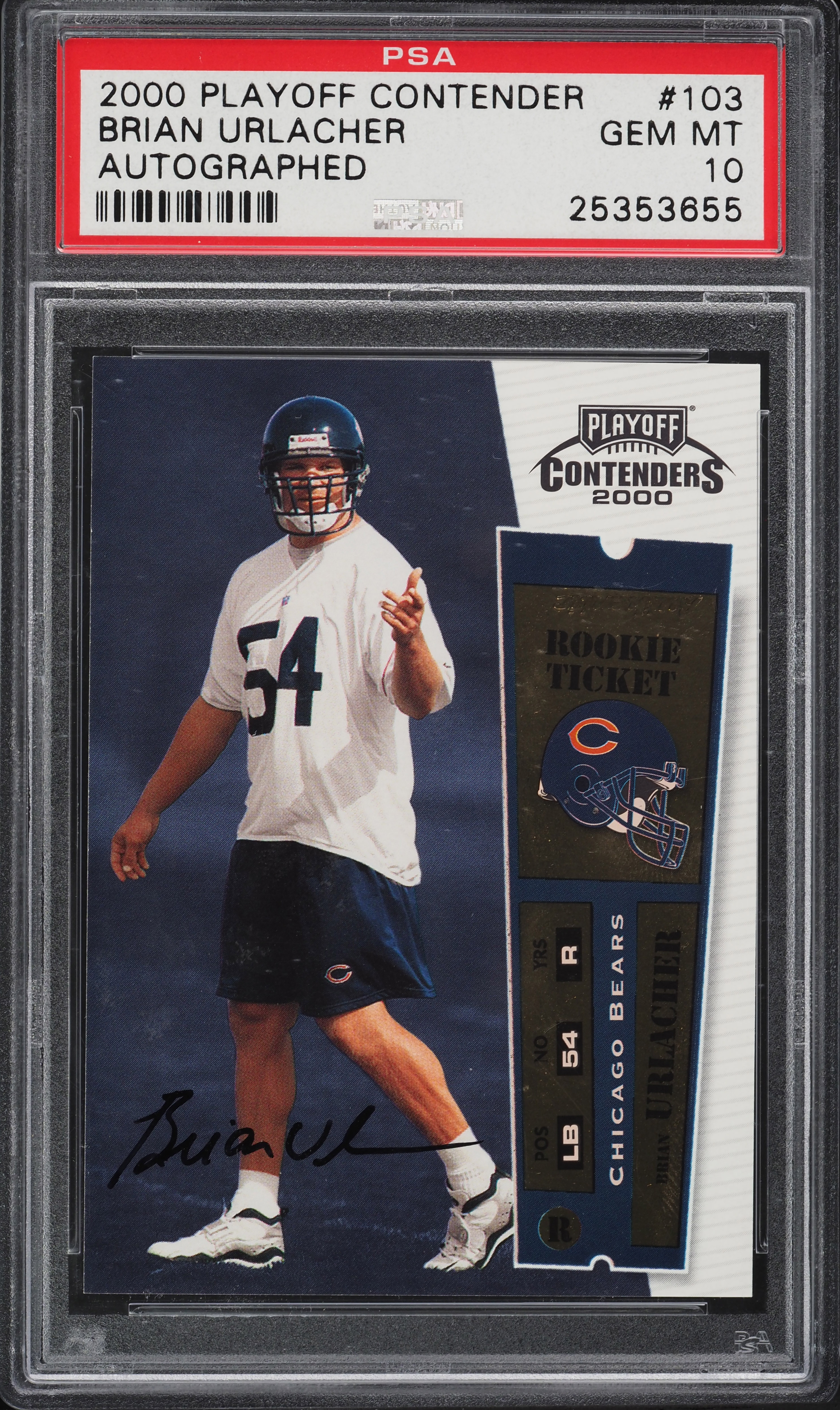 2000 Playoff Contenders Brian Urlacher ROOKIE AUTO #103 PSA 10 GEM